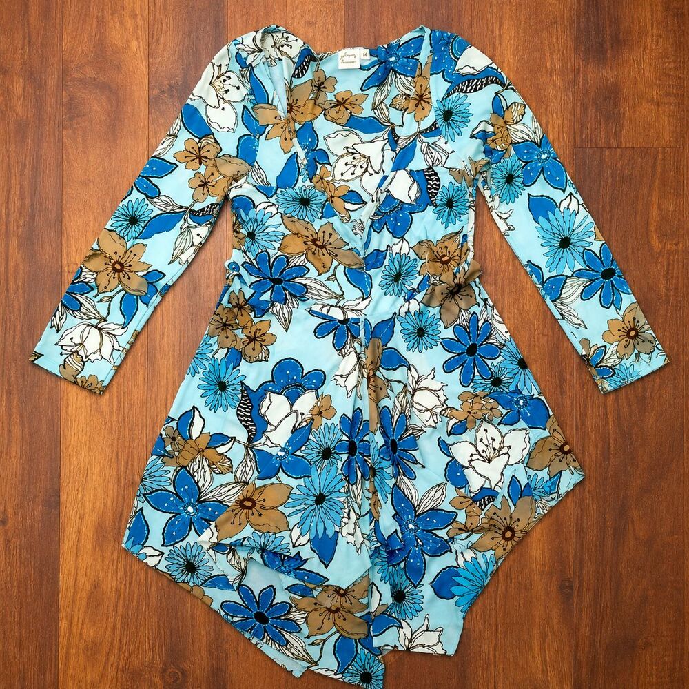 Y2K Johnny Heaven Mesh Top Floral Handkerchief Hem Fairy Grunge Blue Women Med